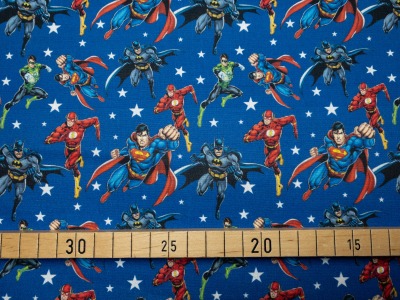 Superhelden Stoff - Justice League - 100% Baumwolle - Lizenzstoff - blau - Baumwollwebware - 1,50 m
