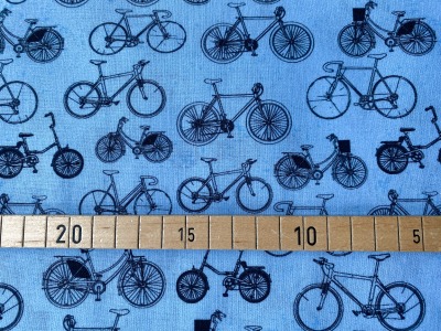 Baumwollstoff Fahrräder - hellblau - Used Look - Vintage Look - Fahrrad - Rad - Baumwollwebware -