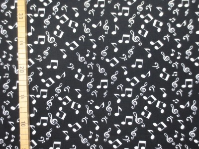 35 cm Reststück - Baumwollstoff Noten - schwarz - 100 Baumwolle