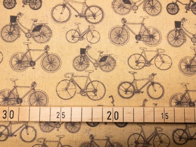 Baumwollstoff Fahrräder - goldgelb - 100% Baumwolle - Used Look - Vintage Look - Patchwork - Glünz