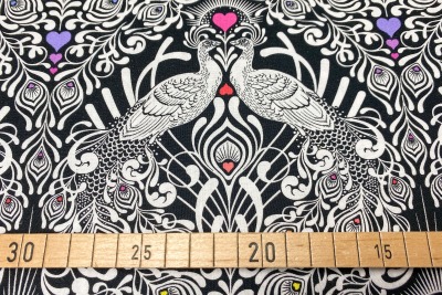 Stoff Tall Tails - 100 Baumwolle - schwarz/weiß/bunt - Patchwork - Quilting - Tula Pink - Linework