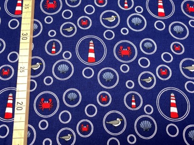 Stoff Leuchtturm - 100 Baumwolle - Patchwork - maritim - dunkelblau