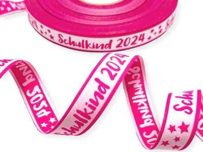 Webband Schulkind 2024 in pink für Schultüten und Einschulungsgeschenke 17 mm breit