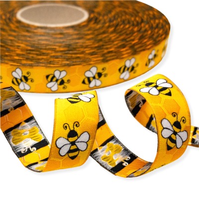 Webband Bienen | Eigenproduktion - Gelbes Webband mit Bienen | 17mm breit