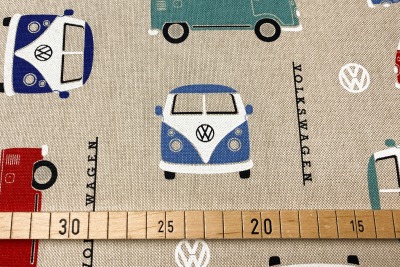 Baumwolle VW Bus - Volkswagen - leinenoptik - lizenziert - bunt