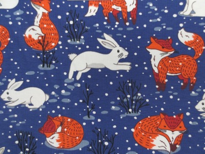 Jersey Fuchs - blau - Winterfuchs mit Schneehasen
