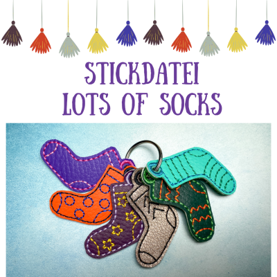 Stickdatei Lots of Socks - 6 Varianten - 10x10 Rahmen 1 Set für 13x18 Rahmen- Welt Down Syndrom Tag