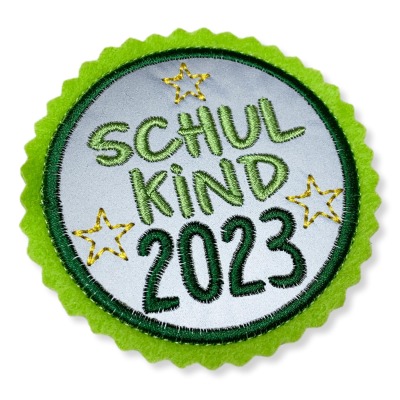 Klettie Schulkind 2023, 8cm Durchmesser, Reflektor, hellgrün, dunkelgrün, Einschulung Schulranzen