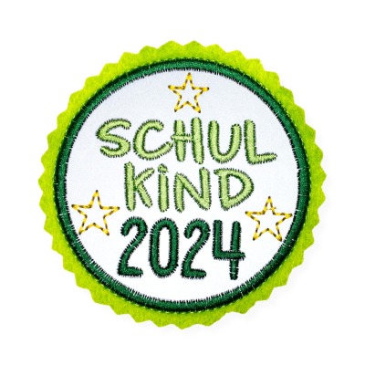 Klettie Schulkind 2024, 8cm Durchmesser, Reflektor, hellgrün, dunkelgrün, Einschulung Schulranzen