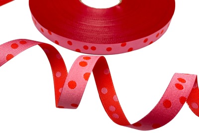 Webband Punkte rosa/rot - Beidseitig nutzbares Punkteband in 10mm Breite