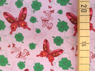 Jersey Schmetterling - rosa - Glücksklee - Kleeblätter