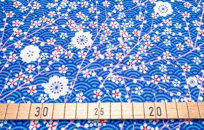 Baumwollwebware - Kirschblüte - blau- 100 Baumwolle - Blumen - Japan
