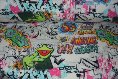 Sweat Graffiti - bunt - Frosch | 20,00 EUR/m - 80er Jahre Motiv