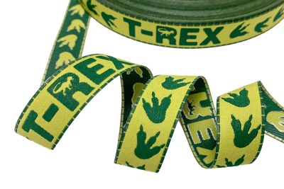 Webband T-Rex Dinosaurier Abdrücke in grün Eigenproduktion - 17 mm