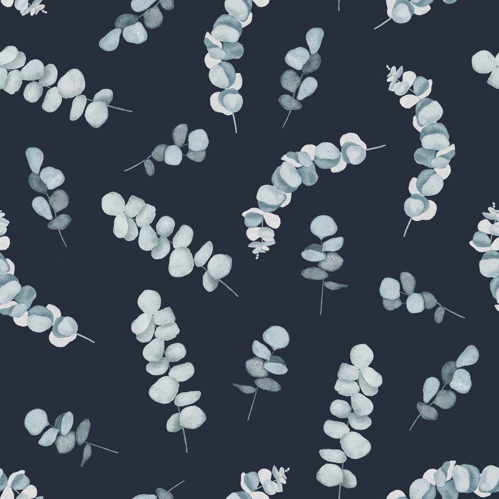06595.013- Stoff Taschenstoff Canvas Digital Flowers Eukalyptus navy marine dunkelblau