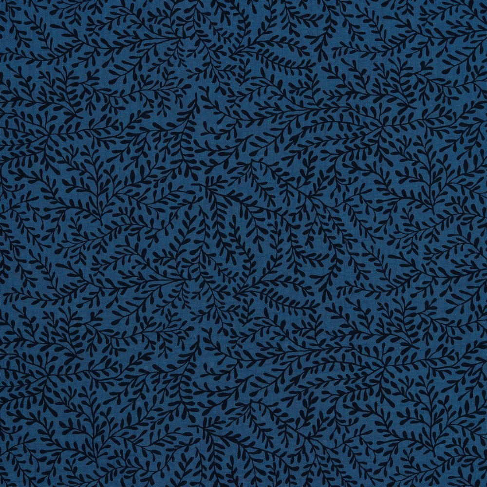 08860005 Baumwoll Musselin Double Gauze Ranken Blätter blau jeansblau