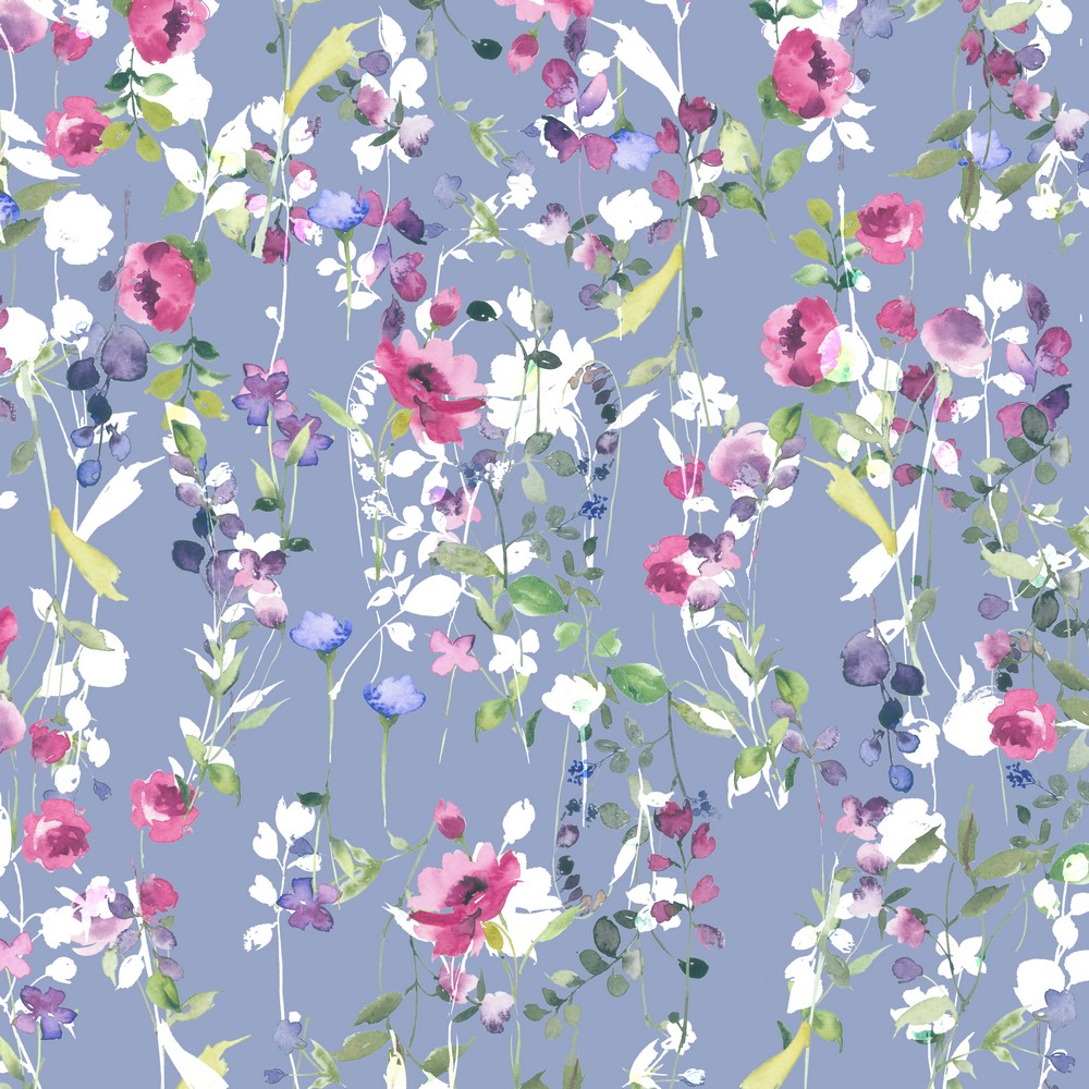 09284.008 Stoff Taschenstoff Canvas Digital Flowers Frühling Aquarell lavendel blue