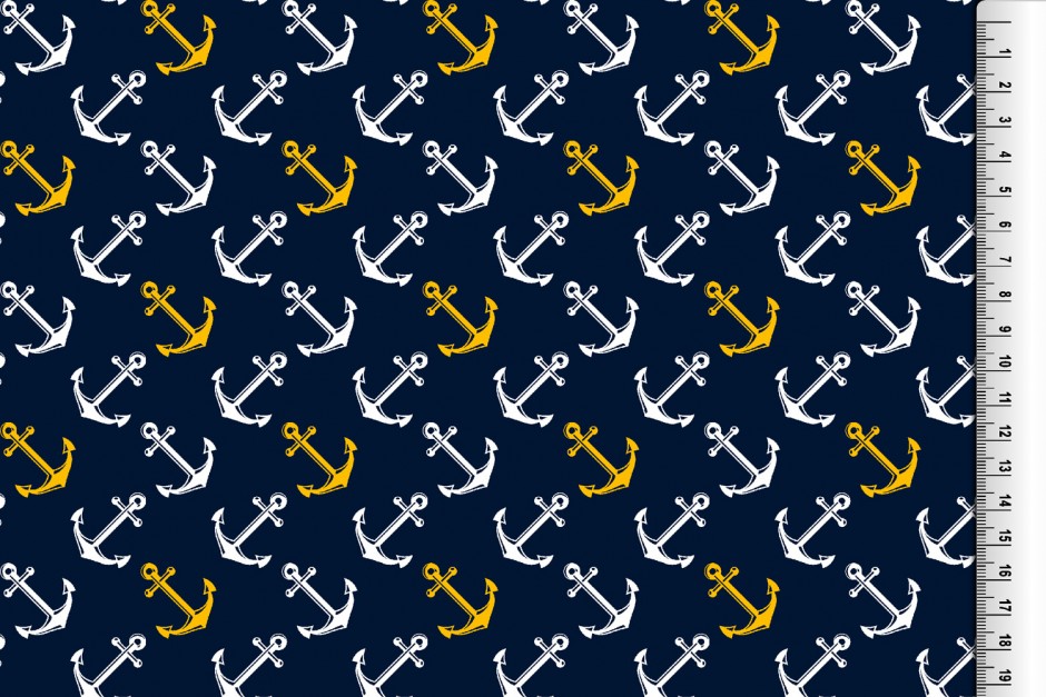 1319553009200800 Jersey Baumwolljersey Stretch Anker Maritim dunkelblau navy marine gelb