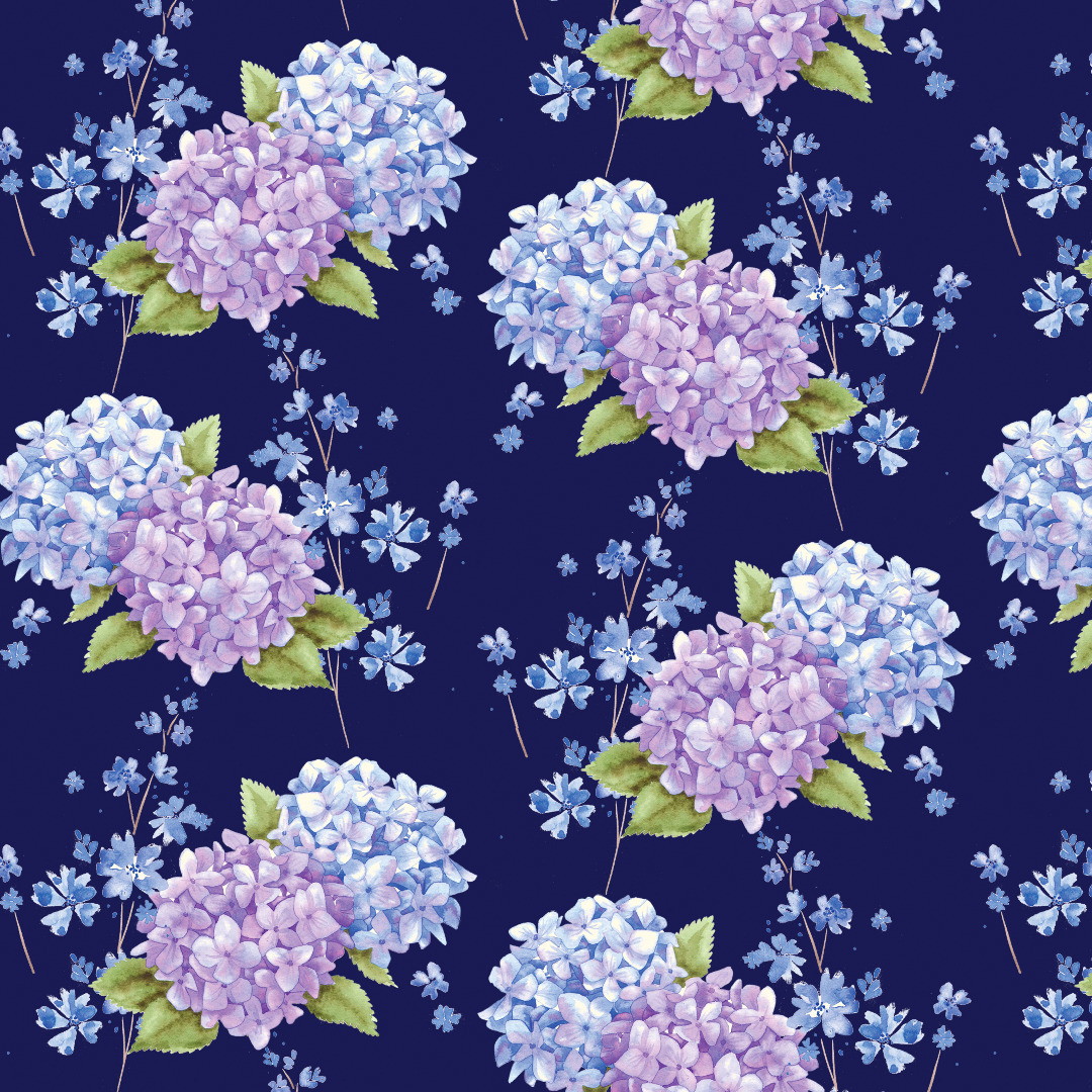 345400630021 Baumwolle Webware Midnight Hydrangea Studio e Patchwork USA Blumen Flower blau