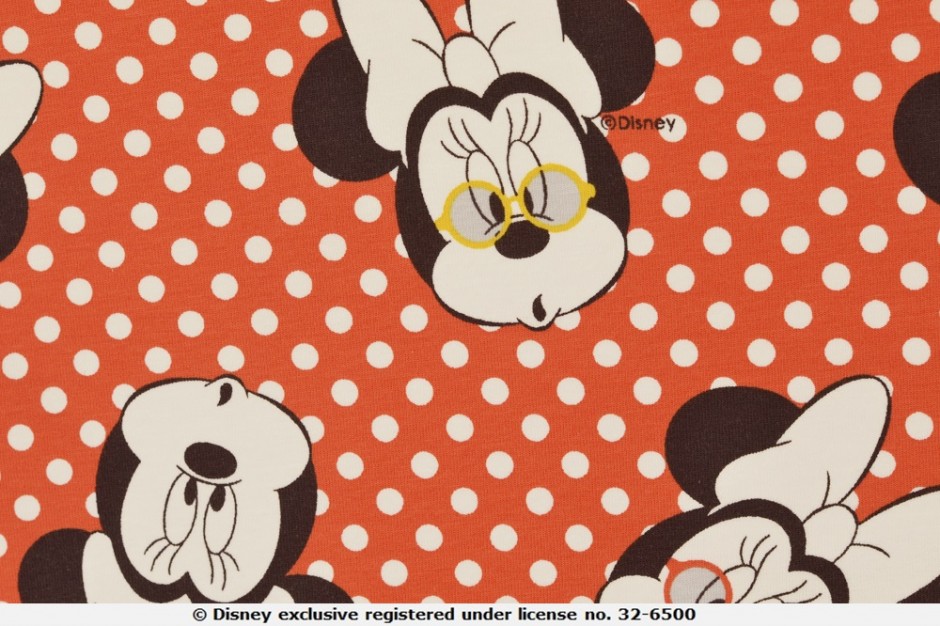 61306 Baumwolljersey Jersey Stoff Stretch Mickey Mouse Minnie Punkte Dots rot weiss