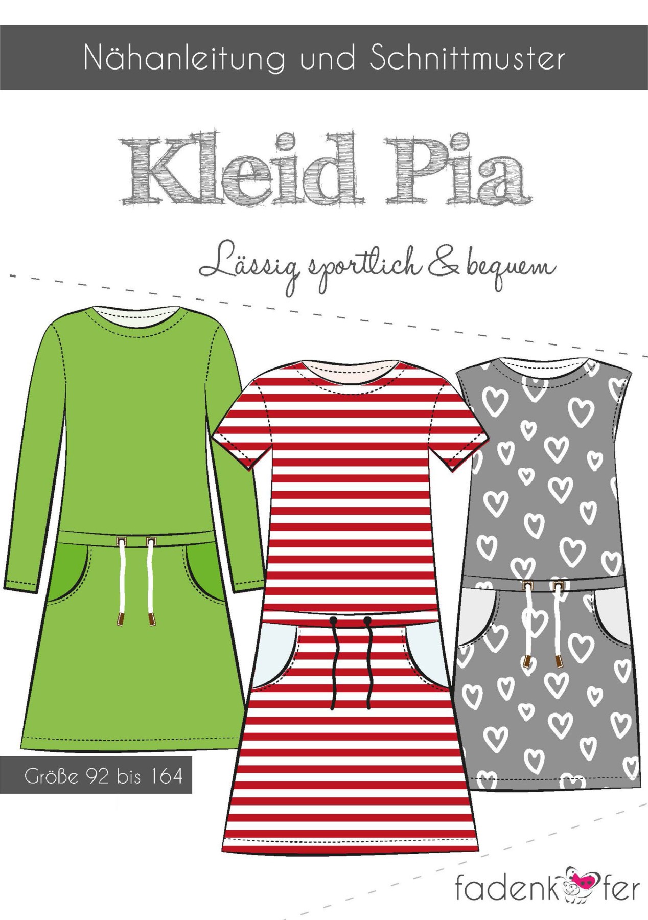 Schnittmuster Papierschnitt Mehrgrössenschnitt Kleid Pia Kinder von Fadenkäfer Kleid Gr 92 - 164