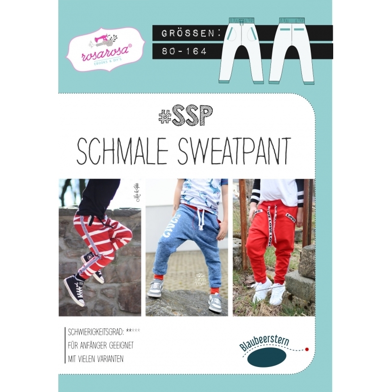 40157 Schnittmuster Papierschnitt Mehrgrössenschnitt schmale Sweatpant Kids von rosarosa gr. 80-1