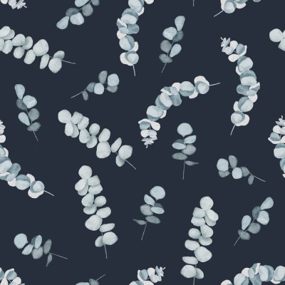 06595.013- Stoff Taschenstoff Canvas Digital Flowers Eukalyptus navy marine dunkelblau