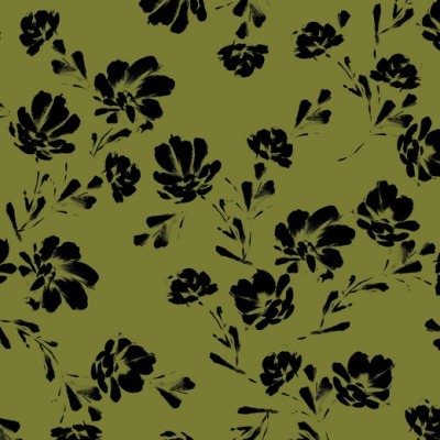 07495010 Jersey Tencel - Modal Jersey Blumen Flower oliv schwarz