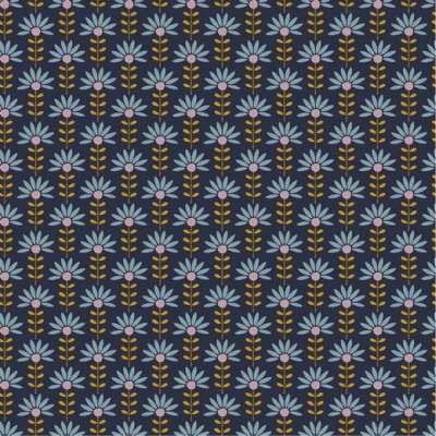 08237.010 Baumwolle Stoff Blumen Flower dunkelblau hellblau senf