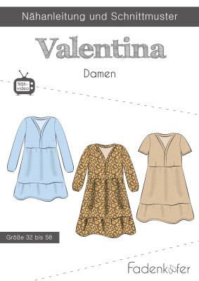 Schnittmuster Papierschnitt Mehrgrössenschnitt Valentina Damen von Fadenkäfer Kleid Gr. 32 - 58