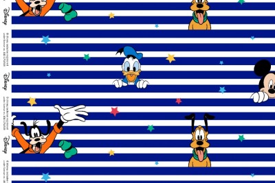 1317520001200800 Baumwolljersey Jersey Stoff Stretch Mickey Mouse Minnie Goofy Ringel Streifen blau weiss