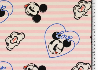 1317543001200800 Baumwolljersey Jersey Stoff Stretch Mickey Mouse Minnie Ringel Streifen rosa weis