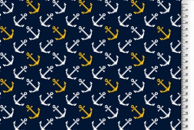 1319553009200800 Jersey Baumwolljersey Stretch Anker Maritim dunkelblau navy marine gelb