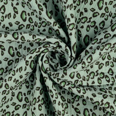 208220.0009 Baumwoll Musselin Double Gauze Leoprint mint grün schwarz
