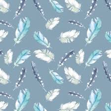 2731-401 Baumwolljersey Jersey Stretch Digital Federn Feathers grau blau türkis