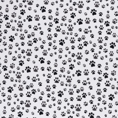 345222170088 Baumwolle Stoff Webware Pfoten Tatzen Hund Katze weiss schwarz grau