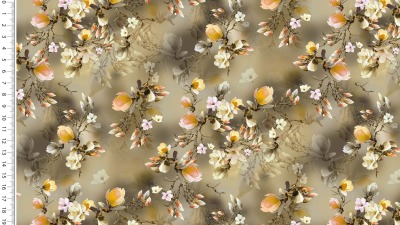 Viscosejersey weich leicht Stretch Digital Faded Flower braun senf