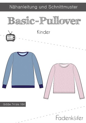 Schnittmuster Papierschnitt Mehrgrössenschnitt Basicshirt Shirt Pullover Kinder von Fadenkäfer Gr 74 - 164
