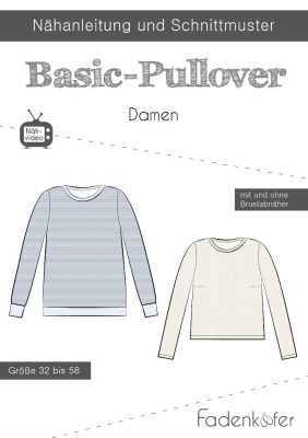 Schnittmuster Papierschnitt Mehrgrössenschnitt Basic-Pullover Damen von Fadenkäfer Pulli Gr. 32 -