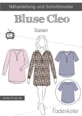 Schnittmuster Papierschnitt Mehrgrössenschnitt Bluse Cleo Damen von Fadenkäfer Kleid Gr 32 - 58