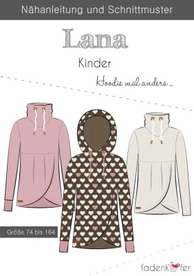 Schnittmuster Papierschnitt Mehrgrössenschnitt Lana Hoodie Shirt Kinder von Fadenkäfer Gr 74 - 164