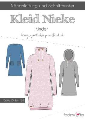 Schnittmuster Papierschnitt Mehrgrössenschnitt Nieke Kleid Kinder von Fadenkäfer Gr. 74 - 164