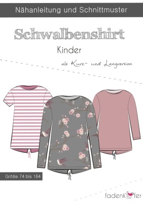 Schnittmuster Papierschnitt Mehrgrössenschnitt Schwalbenshirt Shirt Kinder von Fadenkäfer Gr 74 -