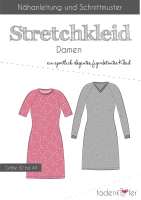 Schnittmuster Papierschnitt Mehrgrössenschnitt Stretchkleid Carolin Damen von Fadenkäfer Kleid Gr 32 - 44