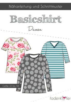 Schnittmuster Papierschnitt Mehrgrössenschnitt Basicshirt Shirt Damen von Fadenkäfer Pulli Gr. 32