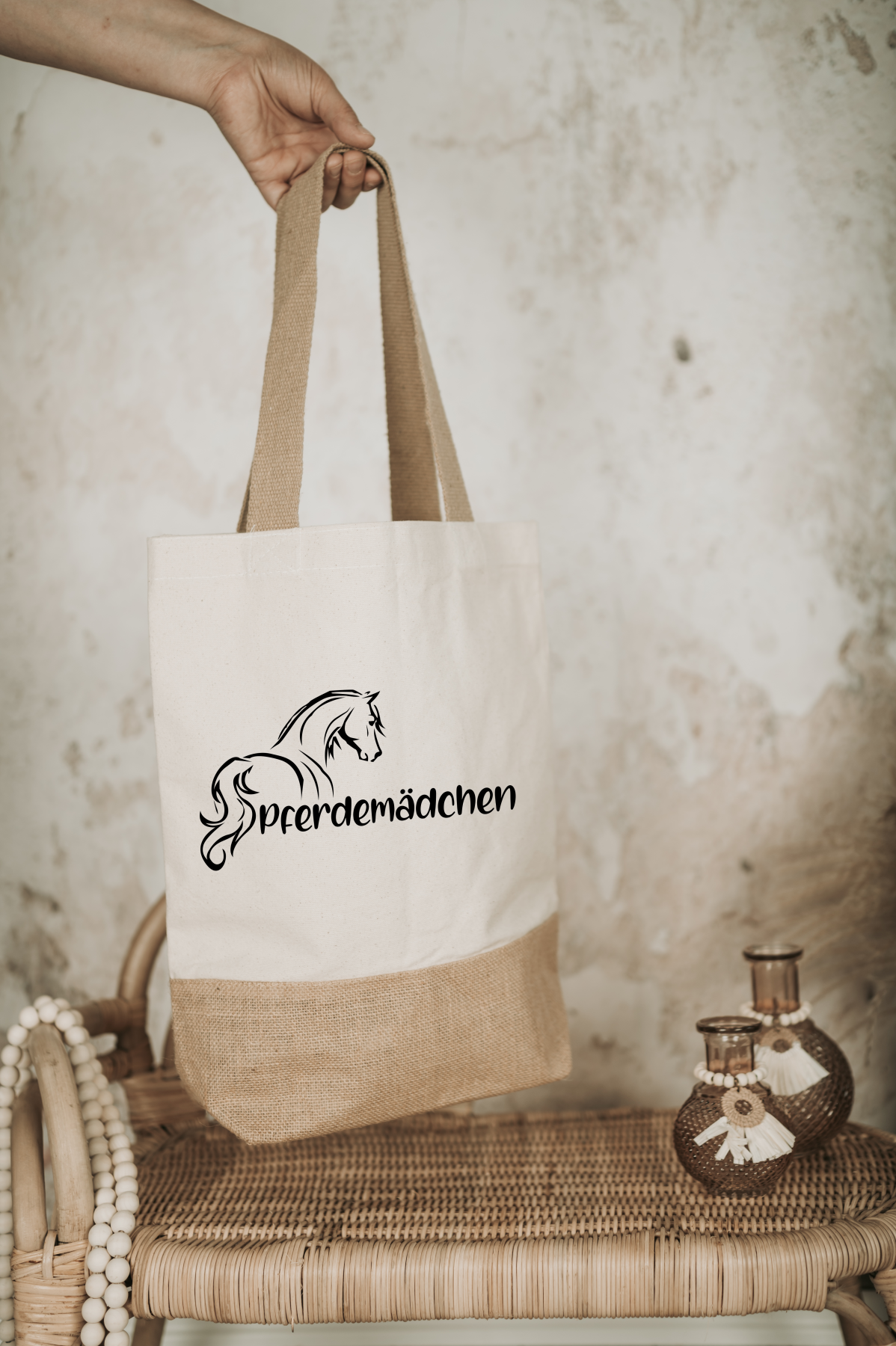 Tasche Pferdemädchen. Jutetasche mit Baumwollanteil, Geschenk, Dankeschön, Accessoires,