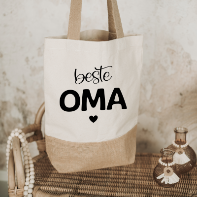 Tasche Beste Oma, Jutetasche mit Baumwollanteil, Oma, Uroma, Geschenk, Dankeschön, Opa, Shopper