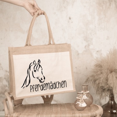 Tragetasche Pferdemädchen, Tragetasche I Jutetasche I Einkaufstasche I Geschenk, Geburtstag,