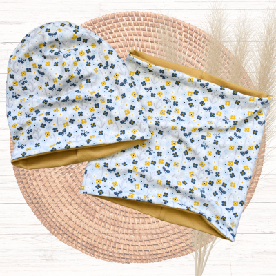 Set Beanie Mütze und Loop Schal Tuch kleine Blumen - verschiedene Größen verfügbar für Baby