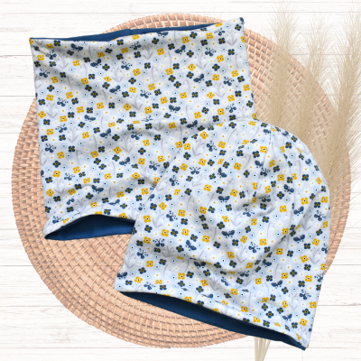 Set Beanie Mütze und Loop Schal Tuch Motiv Blumen - verschiedene Größen verfügbar für Baby